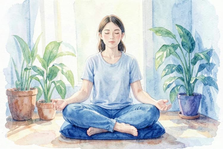 Pessoa meditando em um ambiente tranquilo