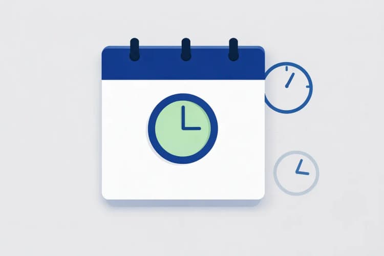 Calendário com um dia marcado e um ícone de relógio